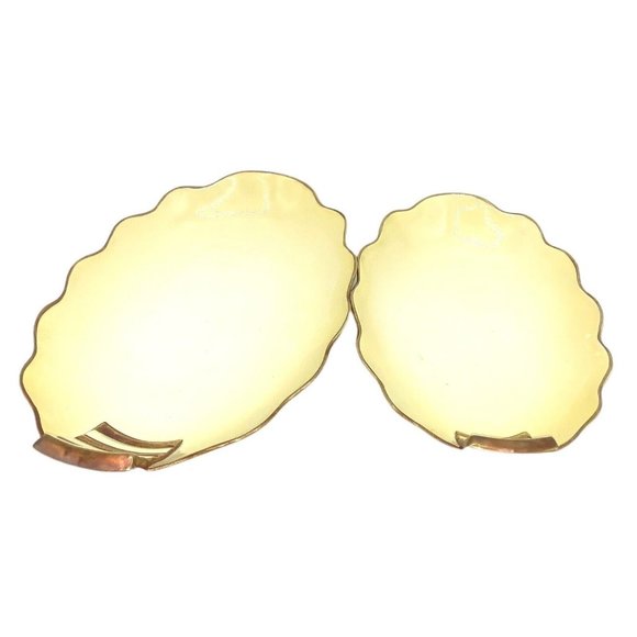 Art Deco Carlton Ware Yellow Gold Rim Stripped Handle Scalloped Oval Platters - Picture 3 of 8